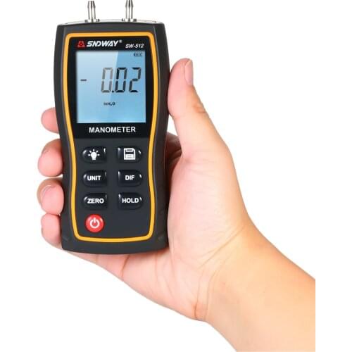 SNDWAY SW-512 Differential Manometer Hand-held LCD Digital Dual-port Manometer Differential Air Pressure Gauges Tester
