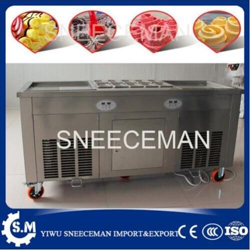 Double pan fried ice roll pan machine stainless steel 45cm pan fried frying ice cream machine with salad fruit workbench 10pcs