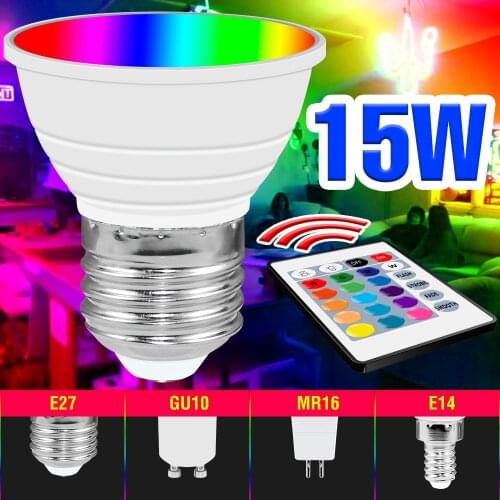 E27 RGB Lamp 220V LED Light GU10 Smart Bulb E14 LED Spotlight MR16 Colorful Magic Light 15W Energy Saving Lamp For Home Lighting