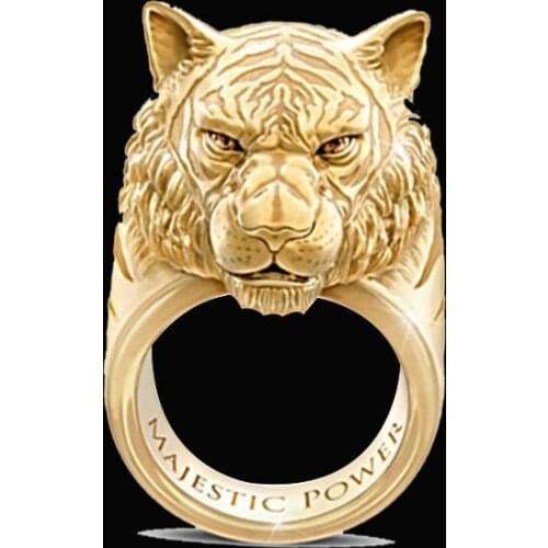 Hot Sale European and American Style Gold Color Tiger Animal Zinc Alloy Male Ring For Women Party Jewelry Accessories