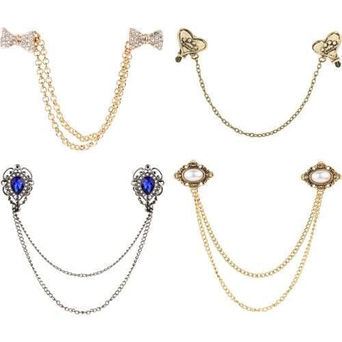 Delicate Brooches Pins Women Man Suit Shirt Collar Tassel Chain Lapel Pin Brooch Retro Pins Wedding Dress Party Dress Accessorie