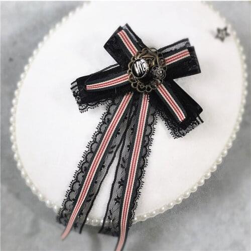 Korean Fashion Ribbon Bowtie Lace Black Stripe College Style Shirt Bowtie Brooch Accessories Gifts for Woman