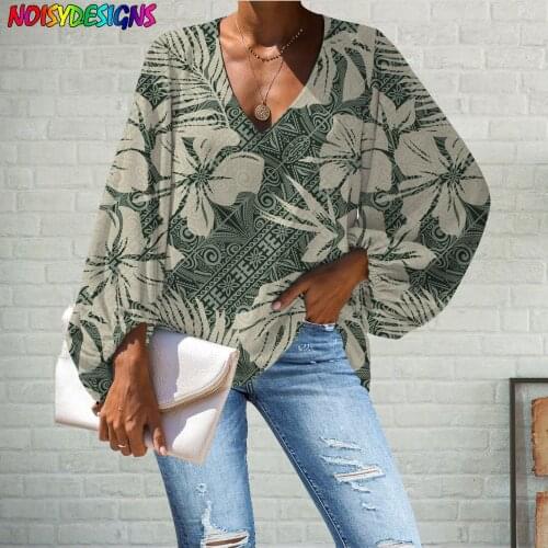 WHEREISART Summer Chiffon Womens Blouses Hawaiian Hibiscus Tribal Print Top Shirt Sexy V-Neack Chemisier Femme Blouse Female