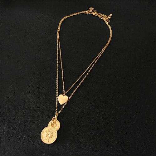 Multi Layered Simple Minimalist Lasso Choker Necklace Statement Carved Coin Pendant Necklaces Women Jewelry