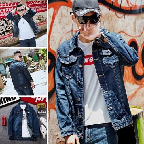 Mens loose top casual jacket overalls autumn and winter jacket blue brand denim jacket large size M-8XL