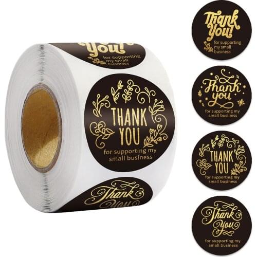 100-500pcs Thank You Stickers Black Seal Labels Round Gold Foil Paper Decoration Sticker for Handmade Gift Stationery Sticker