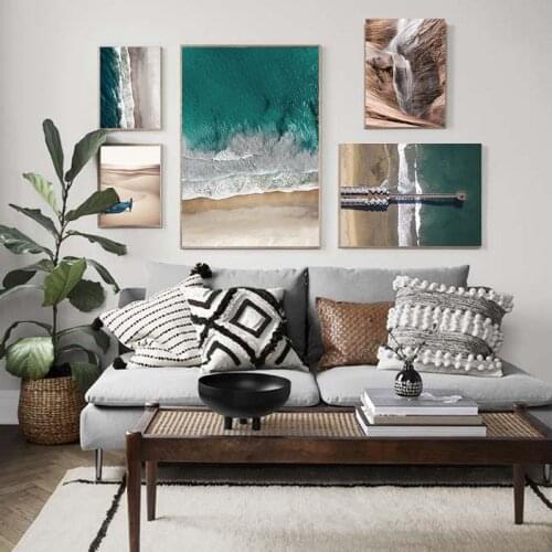 Sandy Beach Ocean Picture Scandinavian Poster Nordic Landscape Print Wall Art Canvas Painting Nature Living Room Decor