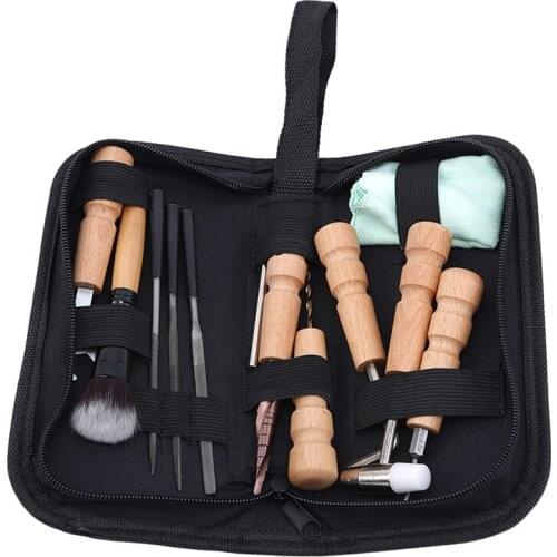 1Set Portable Guitar Bass Ukulele Violin Repair Maintenance Cleaning Tool Guitar Hole Wire Polishing Wrench Combination Tool Kit