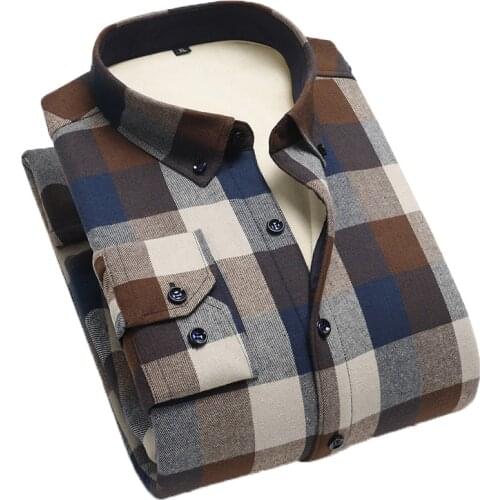 Aoliwen Brand New Plaid Shirts for Male Plus Size Leisure Men 100% Cotton Winter Warm Flannel Casual Over Size Shirt long Sleeve