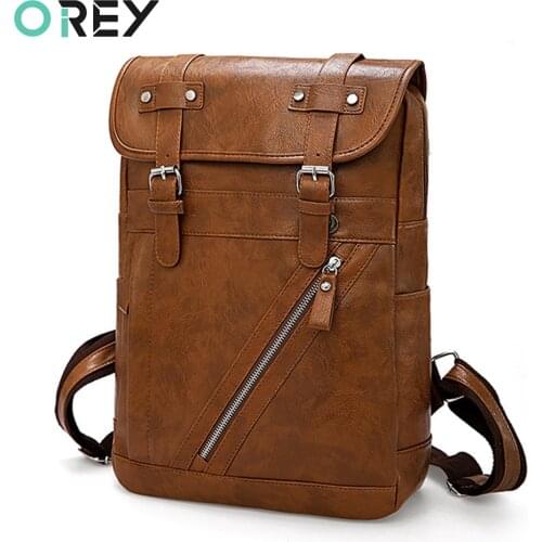 Vintage Men Backpack Waterproof PU Leather Travel Bag Man Large Capacity Schoolbag Teenager Boys Male School Laptop Backpacks