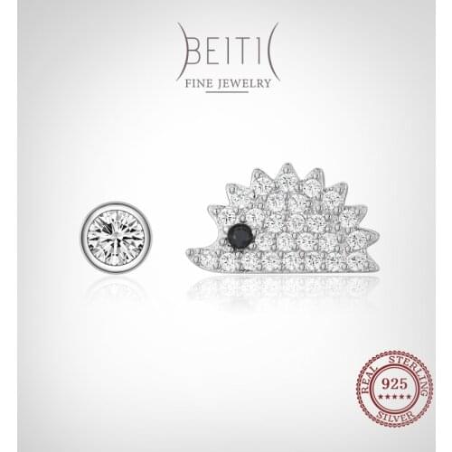 Beitil Genuine 925 Sterling Silver Cute Little Hedgehog Zircon Stud Earrings For Women Girl Cute Accessories Fashion Jewelry