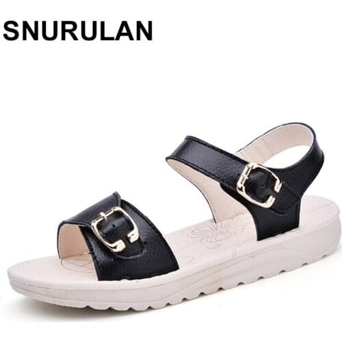 SNURULAN Genuine leather women summer beach sandals shoes ladies flat thongs casual slippers female gladiator sandals shoe