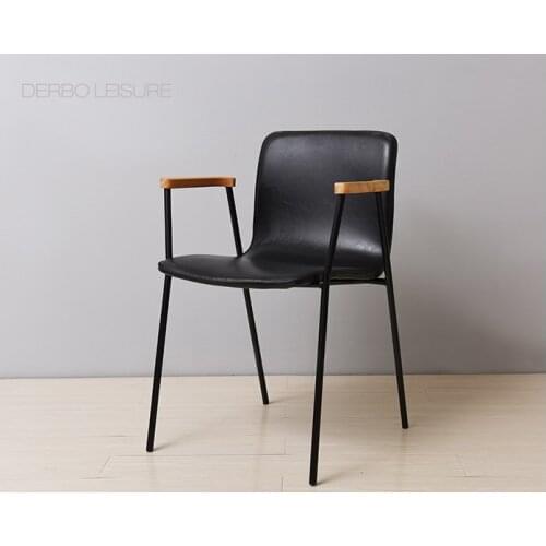 Modern Classic Nordic Design Luxury fashion popular Dining Furniture Loft Metal Arm Cafe Living room leather pad soft Chair 1PC