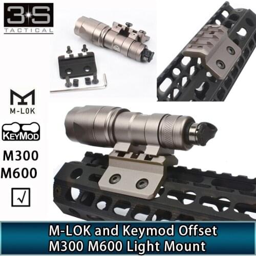 Tactical Mlok Keymod Rail Flashlight Mount For Airsoft Surefir Light M300 M600 M600DF Mount Offset Light Optic Picatinny Rail