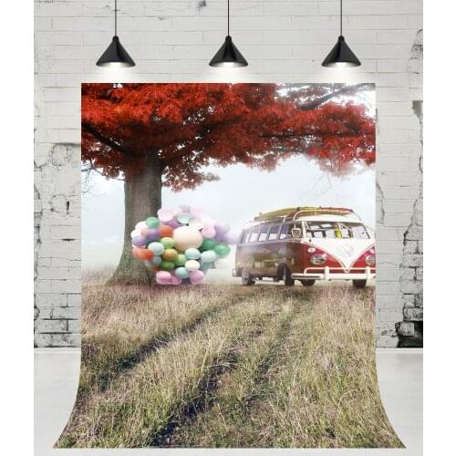 VinylBDS Outdoor Wedding Coloured Balloon Car Photography Backdrops Maple Tree Photo Studio Background for Children Props