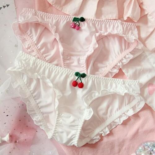 Japanese soft girl Lolita cherry Pendant Lolita fungus rolled edge milk silk low-waist underwear fat student GZ-K31