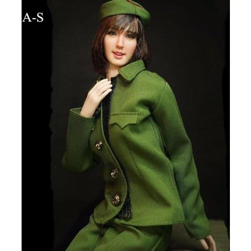 1/6 Korean Female Soldier Figure Accessory Costume Green Military Mother Clothes & Trousers & Cap Model for 12'' Action Figure