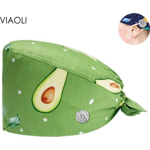 100%cotton Pet Grooming Doctor Work Hat Cartoon Printing Caps with Sweat-absorbent Elastic Buckle Health Service Scrub Women Hat