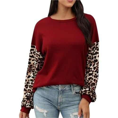Women Spring Harajuku T-shirt Korean Style Tops Women Leopard Print Cross O-neck Casual Long Sleeve T-shirt Streetwear T-shirt