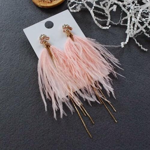 Boucle d'oreille Femme 2018 Fashion Jewelry New Gold Chain Crystal Feather Long Tassel Earring Brincos Dangle Earrings For Women