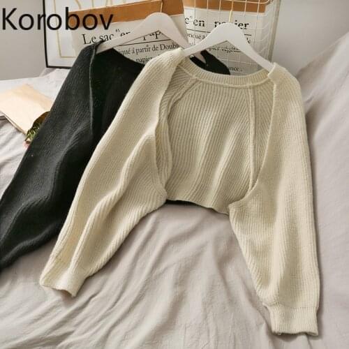 Korobov Vintage Elegant Solid Women Cardigans Korean Casual Streetwear Batwing Sleeve Cardigan Sweaters Knitted Crop Top