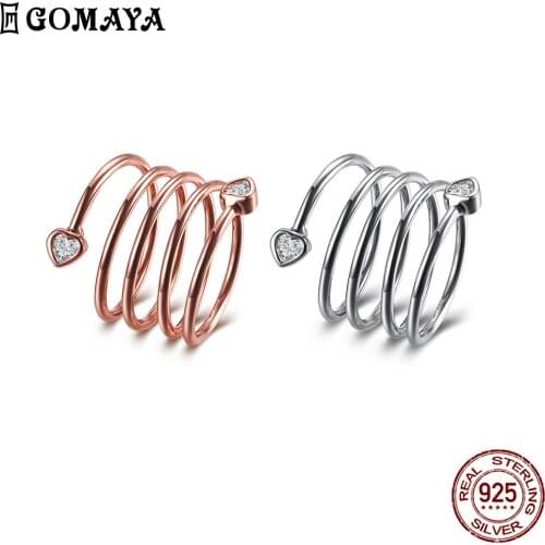 GOMAYA Women Copper Ring Platinum And Rose 2 Color Inlay White Love Heart Cubic Zirconia Coil Rings Daily Love Fashion Jewelry