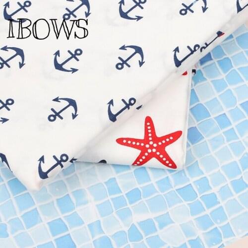 IBOWS 45*150cm 1pc 100% Cotton Fabric Red Blue Pentagram Anchor Printed Sheets The Cloth For Handmade Apparel DIY Craft Supplies