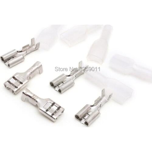 100PCS 6.3mm Brass Boat Car Speaker Circuit Board Connector Crimp Terminal With Transparent Sheath DJ622-6.3-3.0