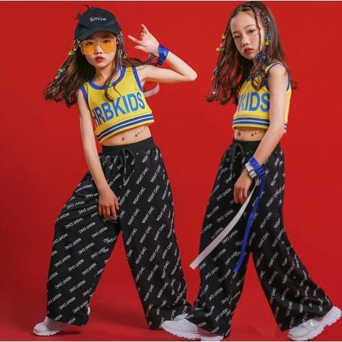 2021 Jazz Street Dance Costumes For Kids Children Vest Loose Pants Hiphop Outfits Girls Ballroom Hip Hop Dance Clothing DQS6837