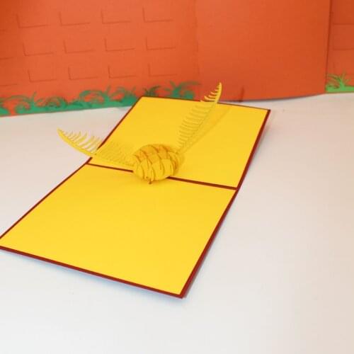 3D Laser Cut Handmade Golden Flying Ball Paper Greeting Cards Inviting PostCard Birthday Party Kids Creative Gift