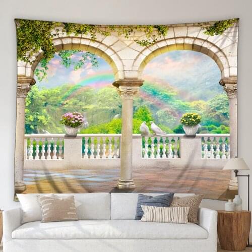 3D European Style Landscape Tapestry Ocean Green Forest Tree Plant Flower Scenery Living Room Bedroom Mural Wall Hanging Blanket