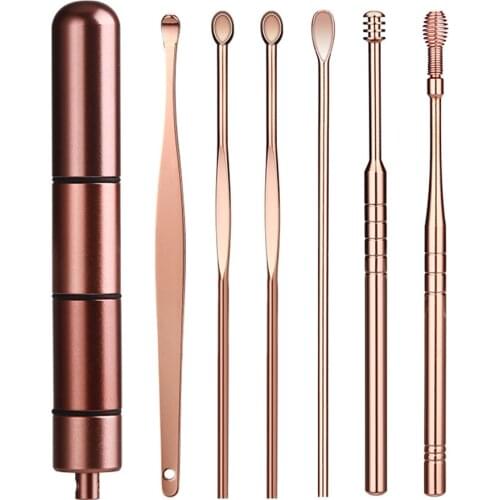 6 Pcs/Set Stainless Steel Spiral Ear Pick Spoon Ear Wax Removal Cleaner Multifunction Portable Ear Pick Ear Care Beauty Tools