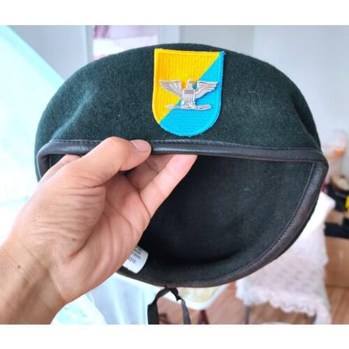 US Army 8th Special Forces Group Wool Blackish Green Beret COLONEL EAGLE WAR BIRD DEVICE INSIGNIA Military Hat 1963~1972