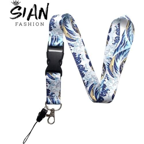 SIAN Blue Sea Wave Pattern Lanyards Key Chain Fashion And Simple Style Detachable Buckle Lanyards ID Card Holder Neck Lanyards