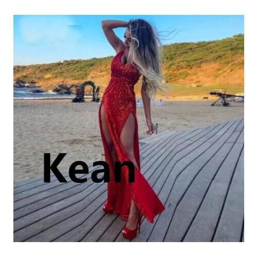 Sequins Evening Dresses High Split Backless Prom Dress Lace Evening Gowns Party Dress Robe de soiree