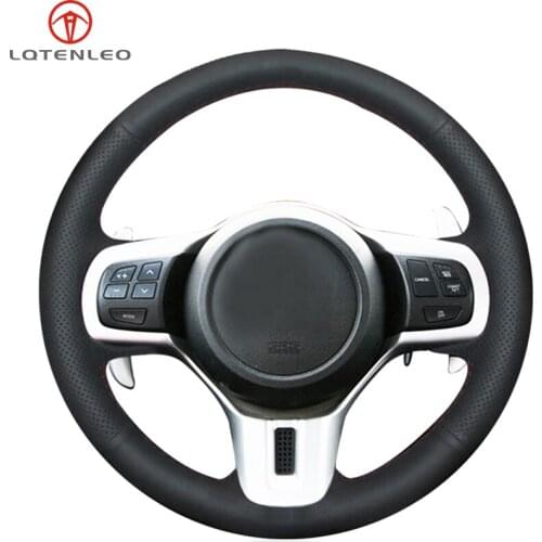 LQTENLEO Black Genuine Leather Hand-stitched Car Steering Wheel Cover For Mitsubishi Lancer 10 EVO Evolution Outlander 2010