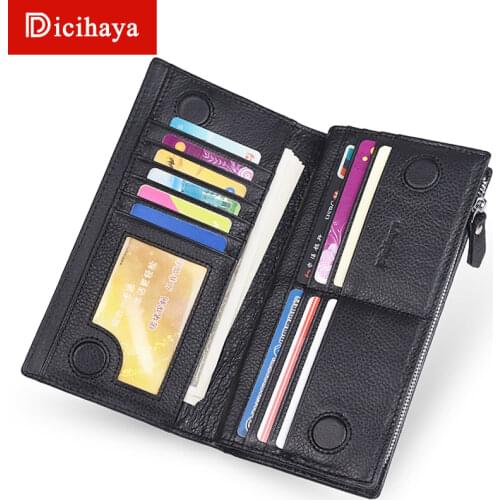 DICIHAYA Genuine Leather Long Black Men Wallet Coin Purse Big Phone Bag Card Holder Male Walet Pocket Fashion Handy Zipper Bag