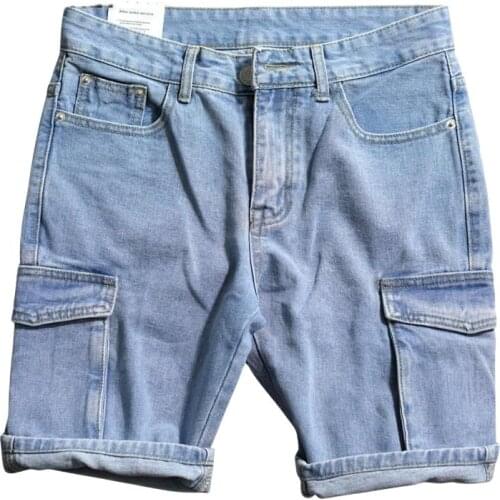 Oversized New Arrival Hot Sale Jeans Men Zipper Fly Solid Cargo Pants Japanese Light Color Wash Shorts Straight Tube Overalls