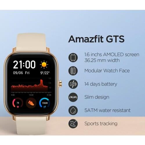 Global Version Amazfit GTS Smart Watch 5ATM Waterproof Swimming Smartwatch NEW 14 Days Battery Music Control for Android Phone