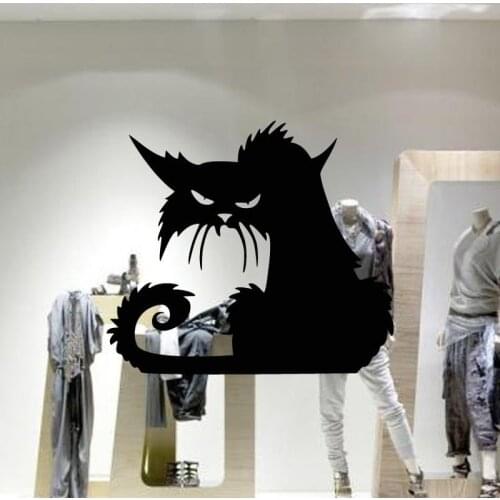 Halloween Black Cat Glass Window Back Carved Scenery Wall Sticker