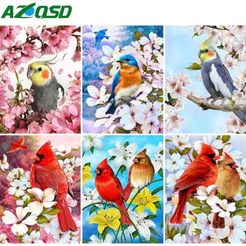 AZQSD Diamond Embroidery Parrot Bird Flower Mosaic Rhinestones Needlework Diamond Painting Animal Cross Stitch Kits Home Decor