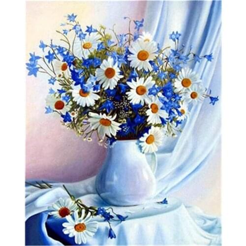 Paint By Numbers For Adults Kids,White Flowers Daisy 16X20 Linen Canvas DIY Number Painting Kits Wall Art Decor Gifts
