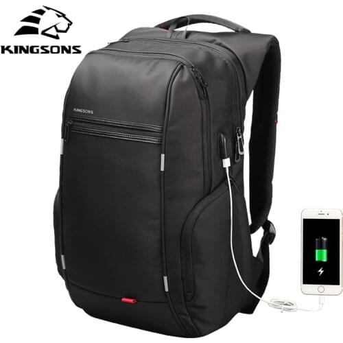 Kingsons Brand External USB Charge Computer Bag Anti-theft Notebook Backpack 15/17 inch Waterproof Laptop Backpack for Men Women