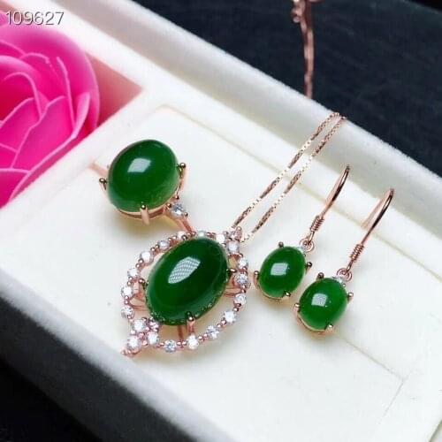 KJJEAXCMY boutique jewels 925 sterling silver inlaid natural Jasper Ring Necklace Pendant Earring Set support detection