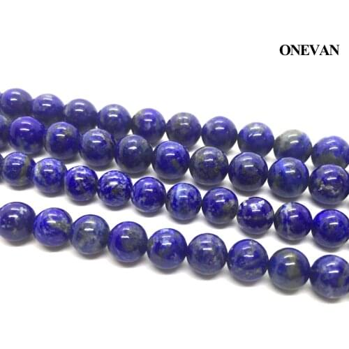 ONEVAN Natural A Lapis Lazuli Beads 8mm 10mm Smooth Round Loose Stone DIY Bracelet Necklace Jewelry Making Gemstone Design
