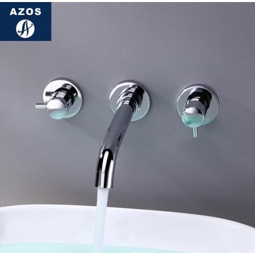 Azos In-wall Faucet Soft Wash Basin Brass Chrome Cold and Hot Switch Rotatable Shower Room Basin One-piece Double Handle Three H