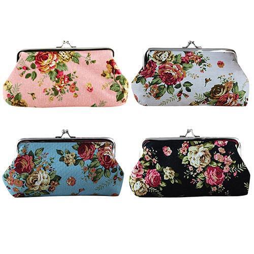 Hot Women Cute Coin Purse Retro Vintage Flower Canvas Small Wallet Girls Change Pocket Pouch Hasp Keys Bag Metal Bar Opening New