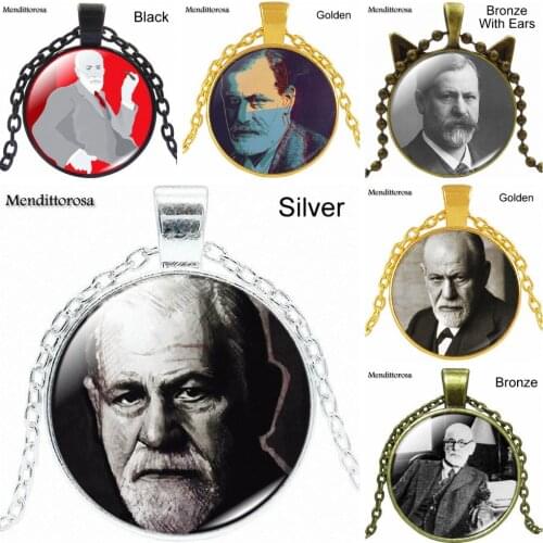 Sigmund Freud Fashion Silver Plated Glass Long Necklace Daughter Birthday Gift Pendant Jewelry For Men Women