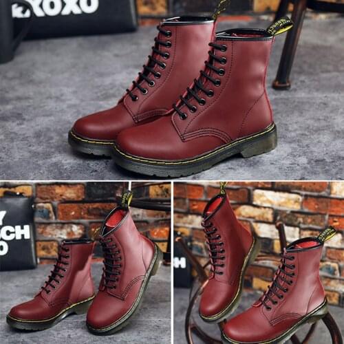 Fashion Women High Top Boots PU Leather Lace Up Low Heels Shoes for Fall Spring -OPK