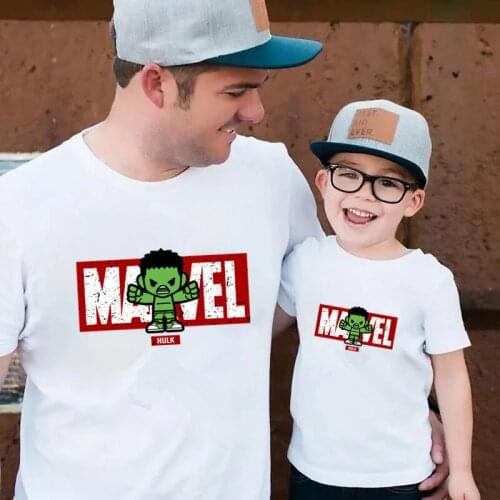Harajuku Men T-shirt Marvel Hero Family Matching Outfits Short Sleeve T shirt Cool Cartoon Anime Casual T-shirt Father Baby Tops